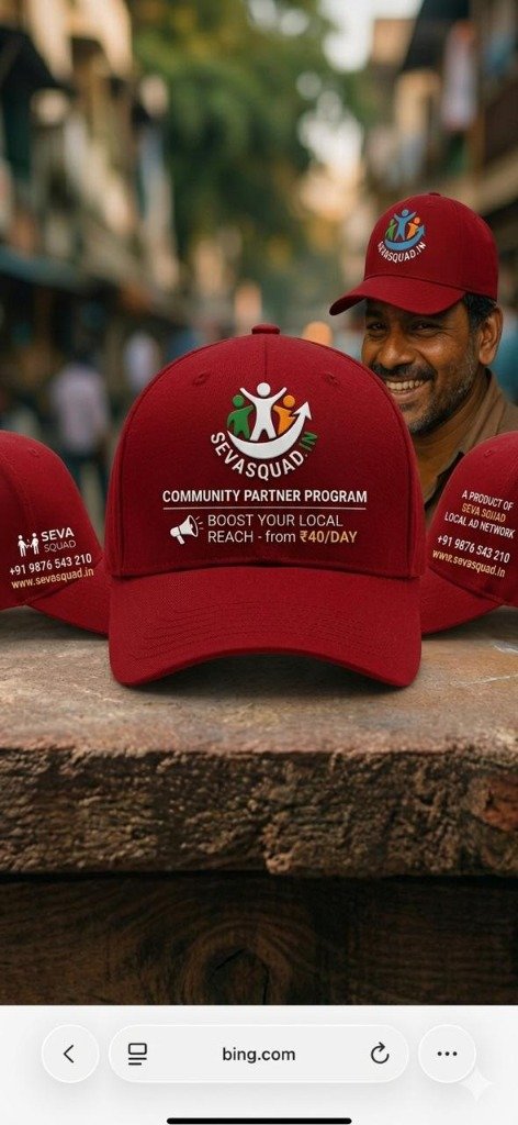 Indian street vendor smiling with customized SevaSquad promotional cap