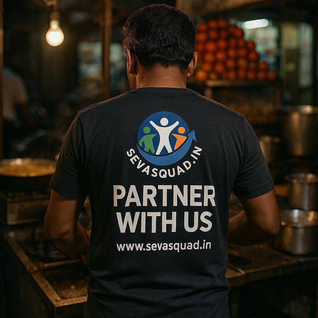 Workers wearing QR t-shirts